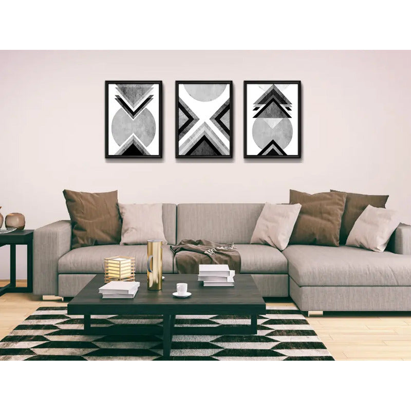 Set 3 Cuadros Geometrico Abstrato Escandinavo Blanco Y Negro