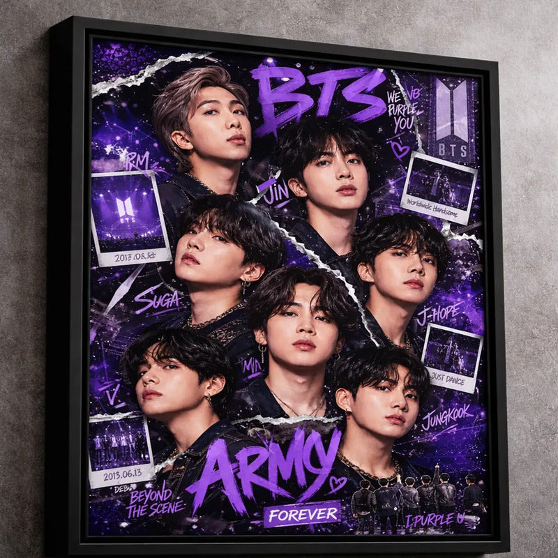 Cuadro Bts K-pop Boy Band Surcoreana Corea Musica Pop Arte 3 Marco Negro