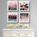 Set 4 Cuadros Abstracto Rose Gold Escandinavo Geometrico Art