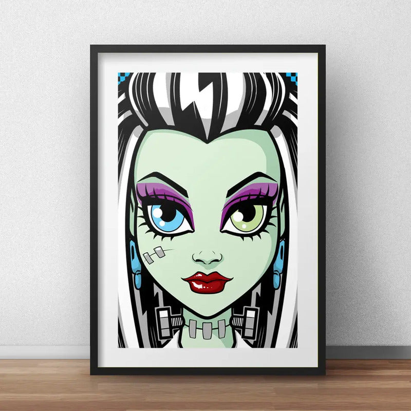 Cuadro Monster High Frankie Stein Pop Art Con Paspartú Marco Negro