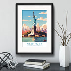 Cuadro New York Ciudad Estatua De La Libertad Con Paspartú Marco Negro