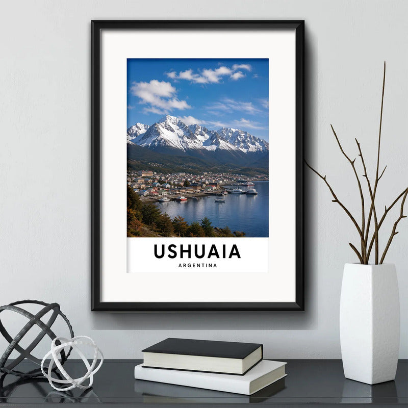 Cuadro Ushuaia Tierra Fuego Argentina Ciudad Con Paspartú Marco Negro