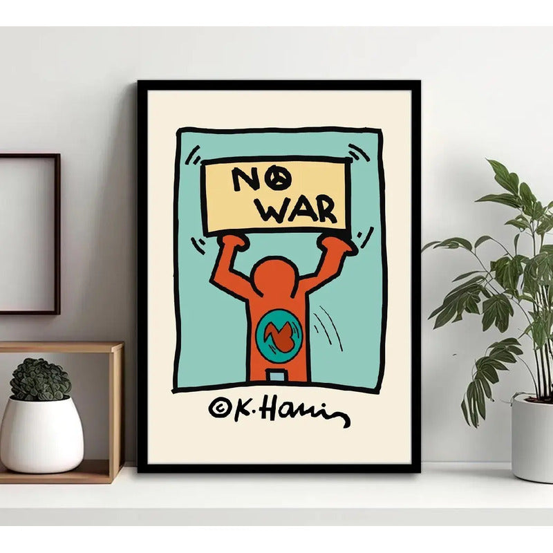 Cuadro Keith Haring No War Arte Urbano Decoracion Moderna Marco Negro
