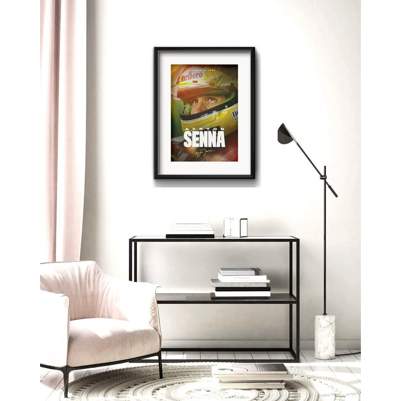 Cuadro Ayrton Senna Formula 1 Casco 53x43cm Con Paspartú Marco Negro