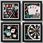Set 4 Cuadros Juegos Billar Poker Cartas Dardos Dados Ruleta