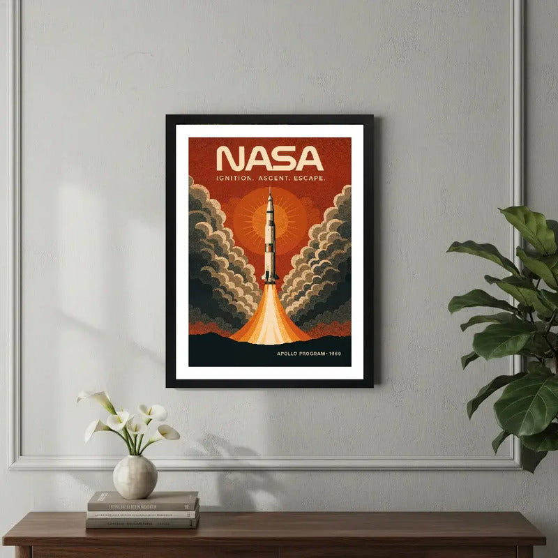 Cuadro Apolo Nasa 1969 Astronauta Vintage Retro Decoracion Marco Negro