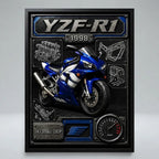 Cuadro Yamaha Yzf R1 Moto Icónico Detalles Specs Efecto 3d Marco Negro