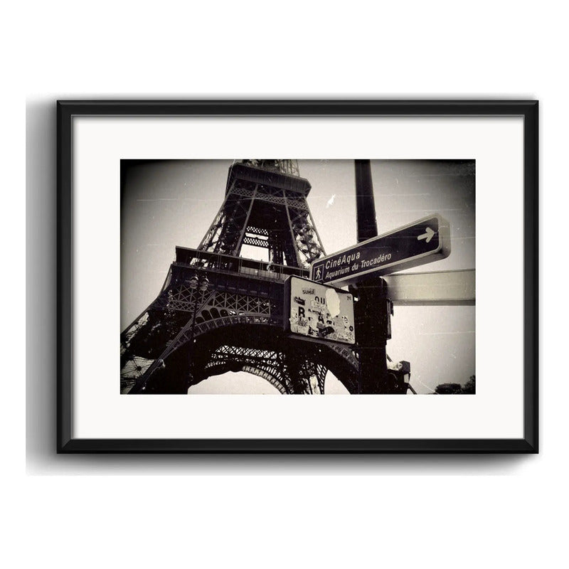 Cuadro Paris Francia Torre Eiffel Retro Brs2 Con Paspartú Marco Negro