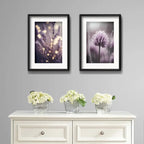 Set 2 Cuadros Flores Lavanda Cola Liebre Purple Con Paspartú Marco Negro