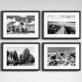Set 4 Cuadros Montevideo Blanco Y Negro Ciudad Con Paspartu