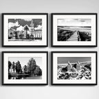 Set 4 Cuadros Montevideo Blanco Y Negro Ciudad Con Paspartu