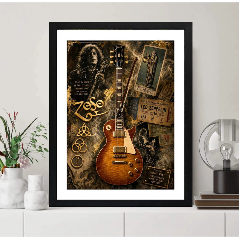 Cuadro Guitarra Jimmy Page Led Zeppelin Rock Musica Arte Marco Negro