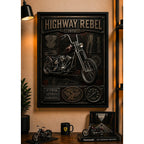 Cuadro Chopper Vintage Moto Icónico Detalles Specs Efecto 3d Marco Negro