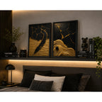 Set 2 Cuadros Living Dormitorio Abstracto 3d Oro Negro Brs3 Marco Negro