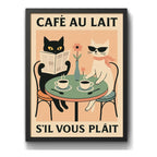 Cuadro Gato Negro Y Blanco Café Con Leche Cocina Vintage Marco Negro