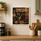 Cuadro Living Comedor Cocina Café Espresso Coffee B1 33x33cm Marco Blanco