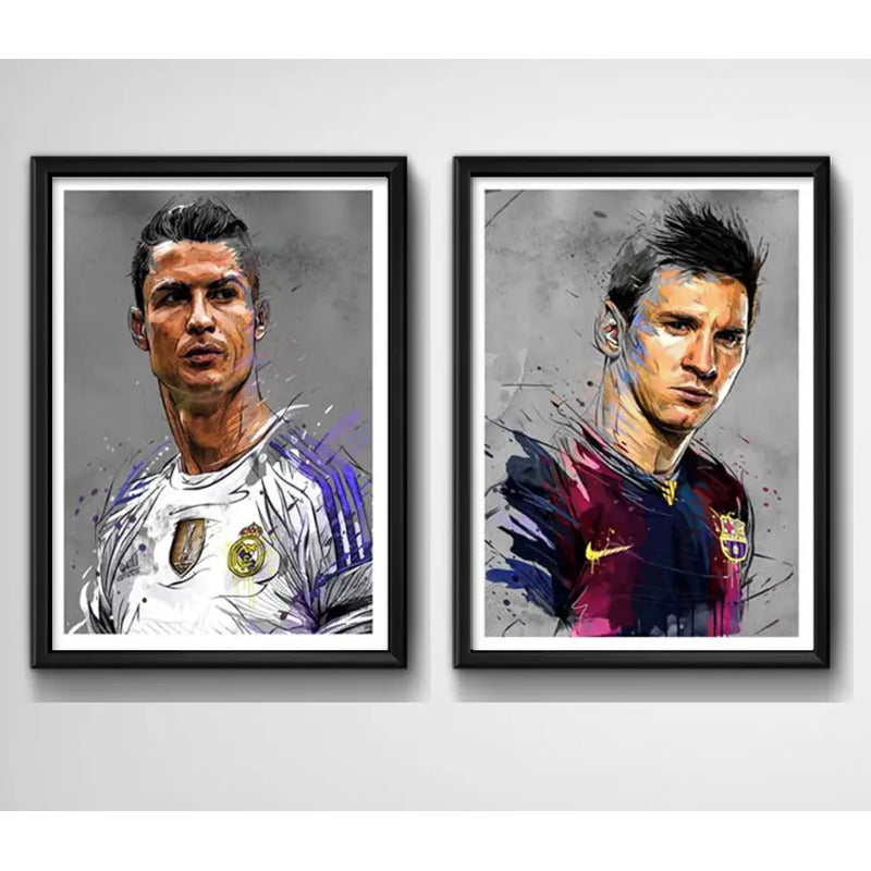 Set 2 Cuadros Messi Cristiano Ronaldo Cr7 Fútbol Decoración
