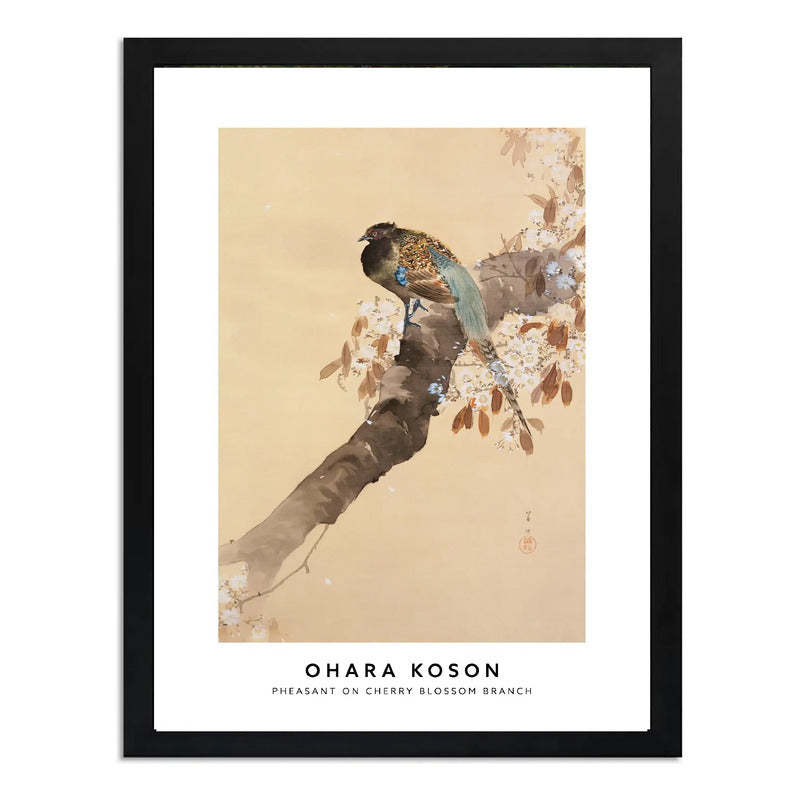 Cuadro Living Arte Ohara Koson Faisan Ave Rama Cerezo Flores Marco Negro