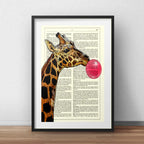 Cuadro Jirafa Chicle Retro Animal Decoracion Con Paspartú Marco Negro
