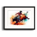 Cuadro Rodeo Jinete Pop Art Toro Decoracion Con Paspartú Modelo 2 Con Marco Negro