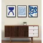 Set 3 Cuadros Dormitorio Living Indigo Abstract Tonos Azul Marco Negro