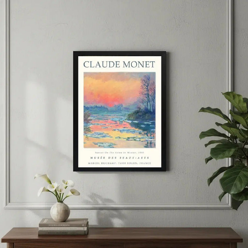 Cuadro Dormitorio Living Claude Monet Atardecer En El Sena Marco Negro