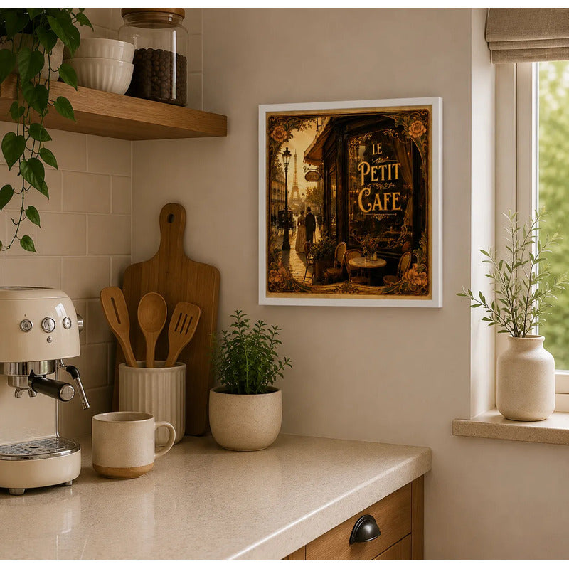 Cuadro Living Comedor Cocina Le Petit Café Paris 33x33cm Marco Blanco