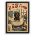 Cuadro Baño Paris Vintage Perro Salchicha Le Bain Dachshund Marco Negro