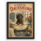 Cuadro Baño Paris Vintage Perro Salchicha Le Bain Dachshund Marco Negro