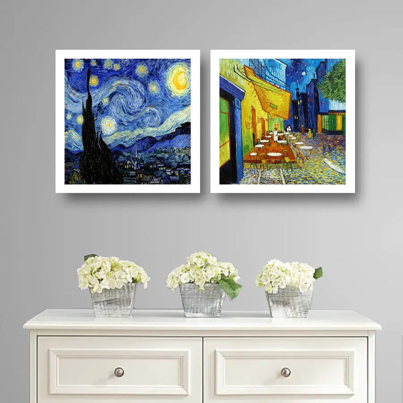 Set 2 Cuadros Living Dormitorio Van Gogh Obras Brs1 33x33cm Marco Blanco