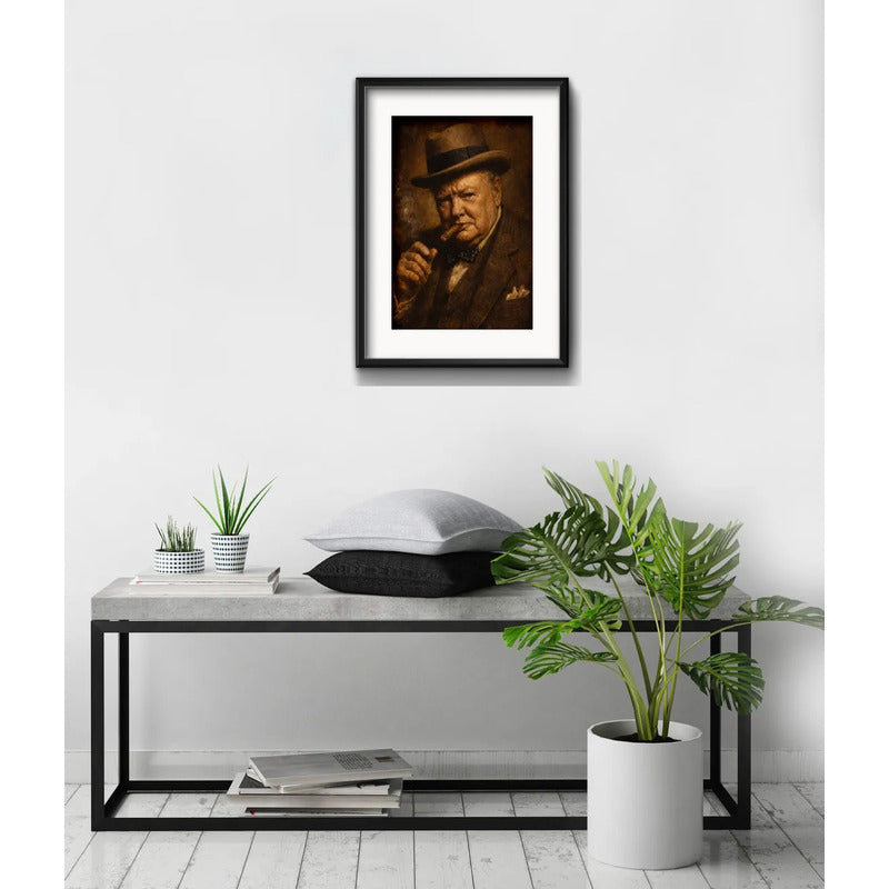 Cuadro Winston Churchill Primer Ministro Arte Con Paspartú Marco Negro