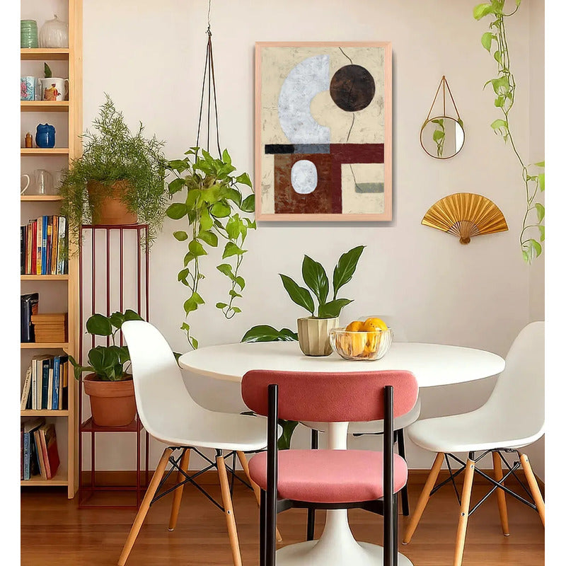 Cuadro Dormitorio Living Boho Abstracto B2 Tono Terroso Oak Marco Marrón Claro