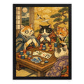 Cuadro Gato Poker Juego Cartas Arte Grullas Japón Decoracion Marco Negro