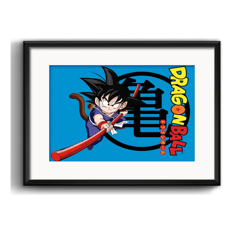 Cuadro Goku Dragon Ball Anime Mangá Geek Arte Con Paspartú Marco Negro