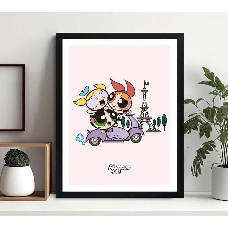 Cuadro Chicas Superpoderosas Dormitorio Nina Dibujo Infantil Marco Negro