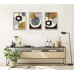Set 3 Cuadros Dormitorio Living Boho Abstract Tonos Terrosos Marco Madera Natural Oak