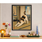 Cuadro Dormitorio Living Gato Calicó Yoga Arte Japones Marco Negro