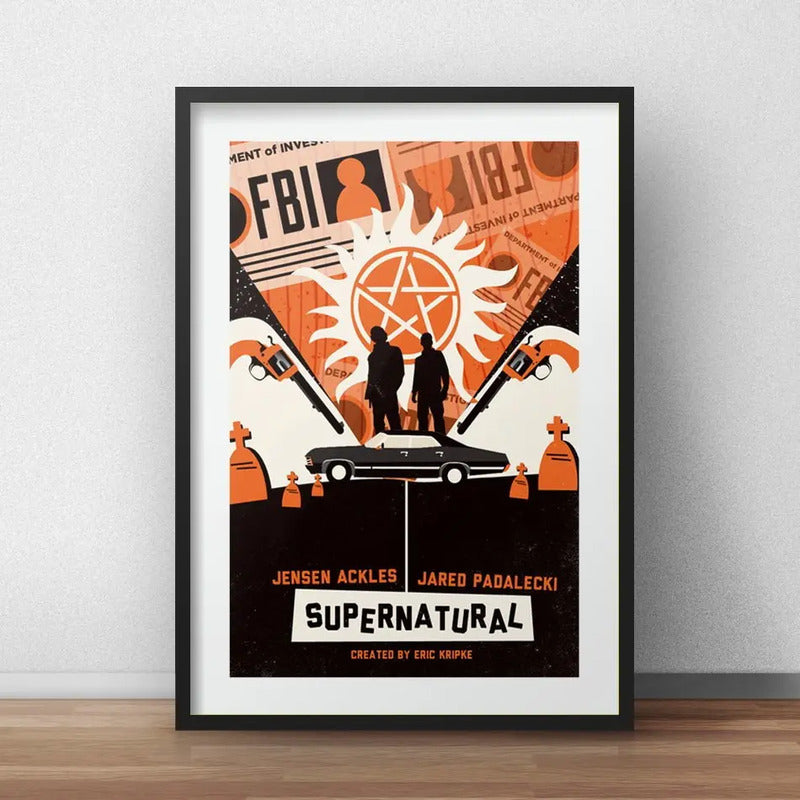 Cuadro Supernatural Minimalista Serie Tv Arte Con Paspartú Marco Negro