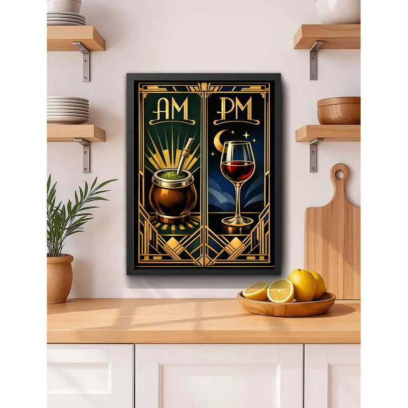 Cuadro Am Pm Mate Vino Arte Decoracion Living Comedor Cocina Marco Negro