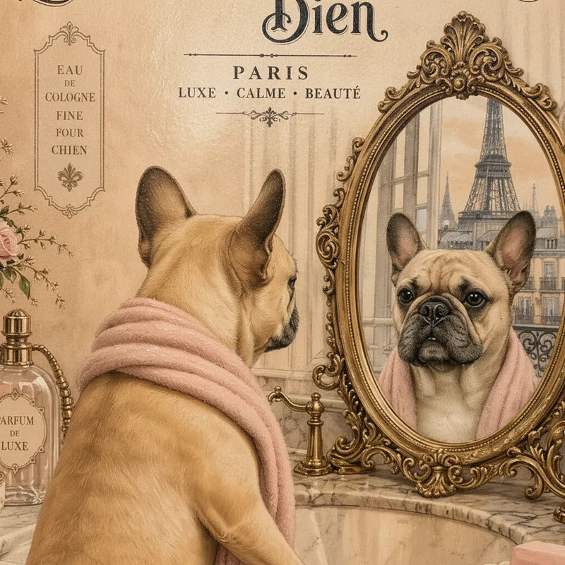 Cuadro Para Decoracion Bano Bulldog Frances Espejo 33x33cm Marco Blanco