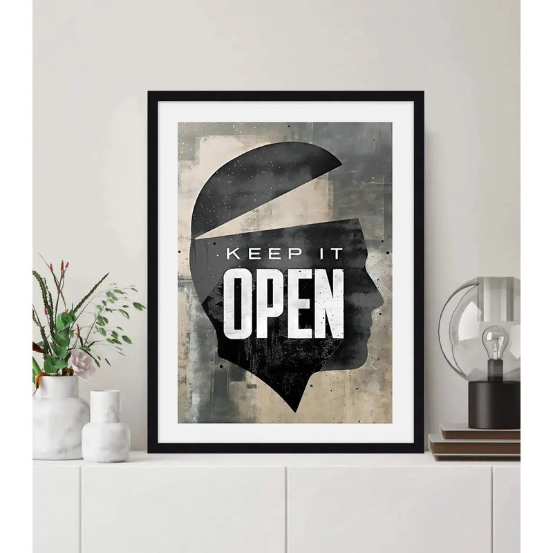 Cuadro Keep It Open Frase Motivacional Coach Decoracion Marco Negro