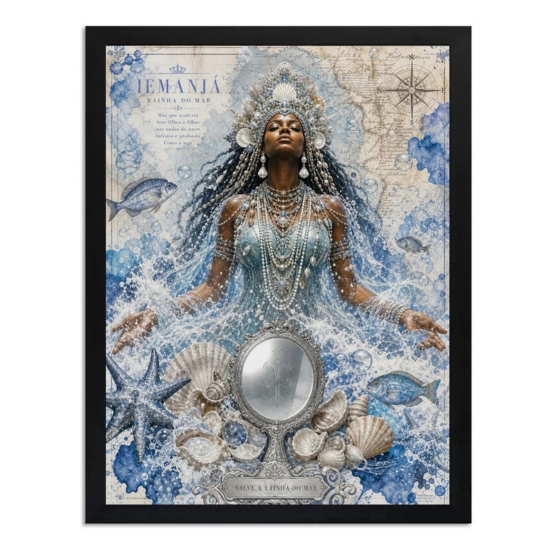 Cuadro Iemanja Salve Rainha Do Mar Espejo Orixa Umbanda Arte Marco Negro
