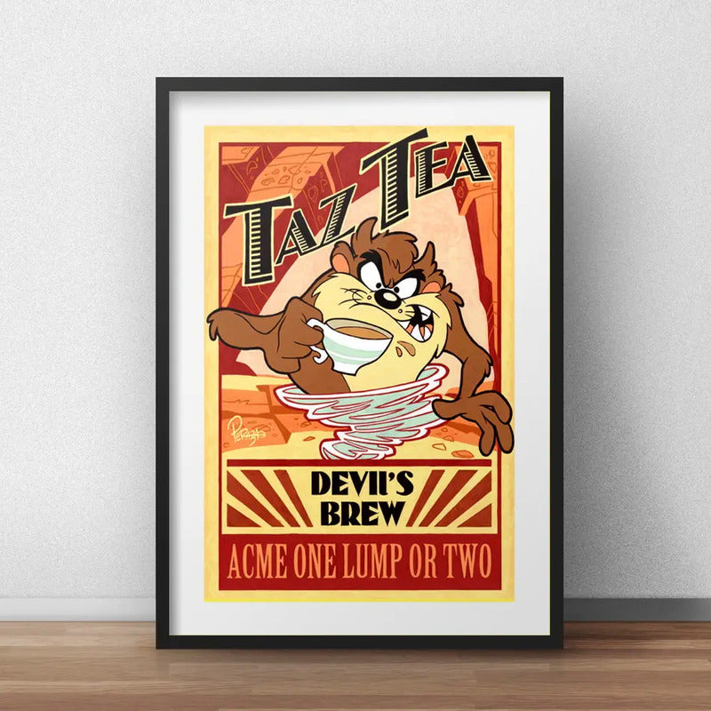 Cuadro Tazmania Demonio Té Looney Tunes Serie Con Paspartú Marco Negro