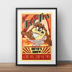 Cuadro Tazmania Demonio Té Looney Tunes Serie Con Paspartú Marco Negro