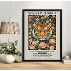 Cuadro Living Tigre Flores William Morris Botanico Animal Marco Negro