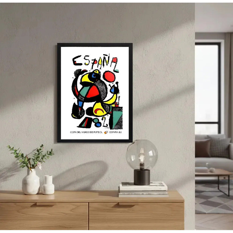 Cuadro Copa Del Mundo Futbol 1982 España Retro Art Joan Miro Marco Negro