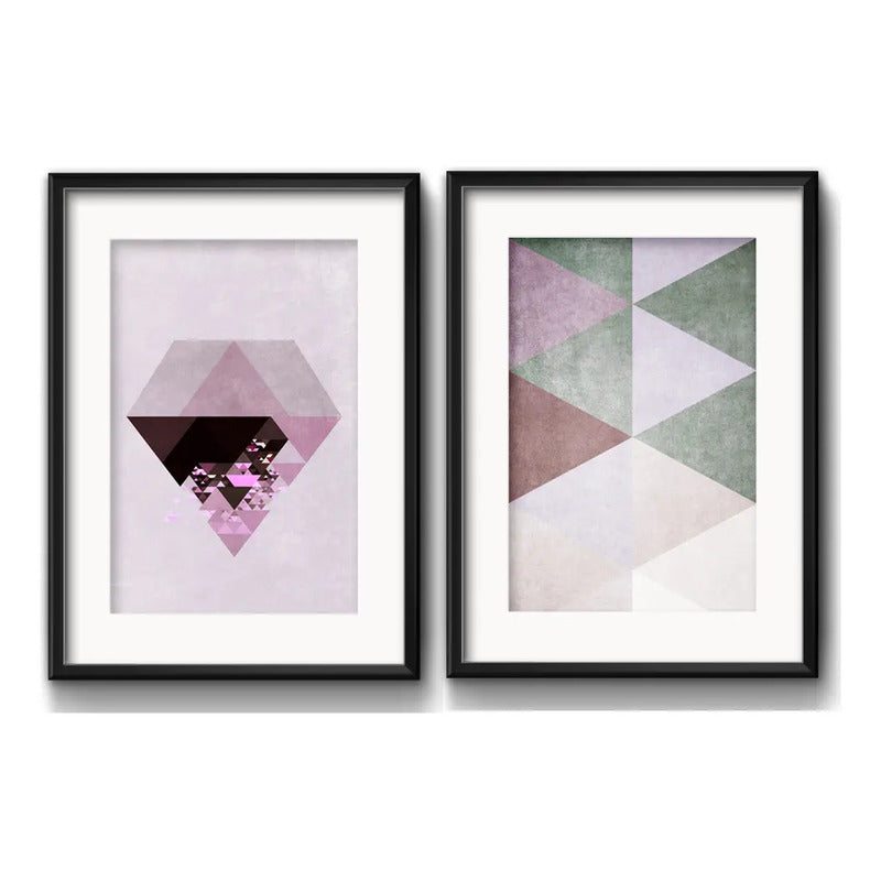 Set 2 Cuadros Diamante Geometrico Abstracto Con Paspartú