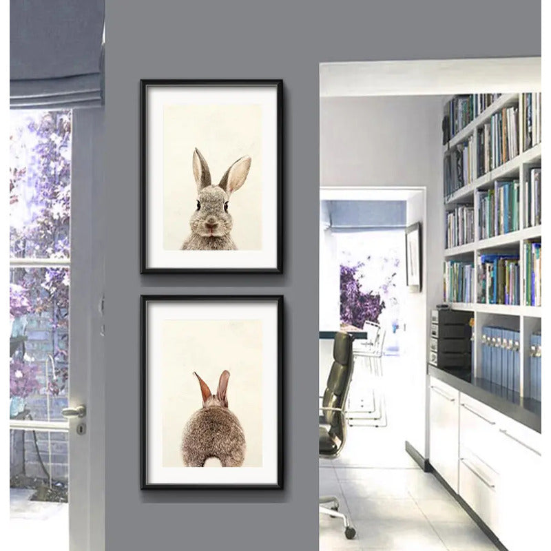 Set 2 Cuadros Conejo Pet Animal Arte Decoracion Con Paspartú
