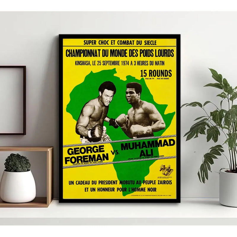 Cuadro Boxeo Boxing Peleas Icónicas Deporte Gym Decoracion George Foreman Vs Muhammad Ali Con Marco Negro