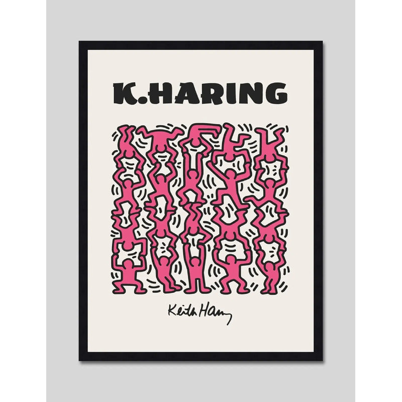 Cuadro Keith Haring Pink Humanism Arte Urbano Decoracion Marco Negro